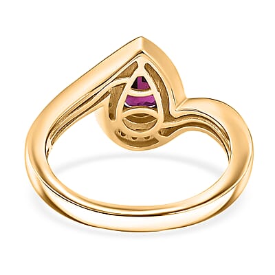 D'Joy AAA Radiant Ember Garnet, AAA Paraiba Tourmaline and Diamond 1.70 ctw Dewdrop Ring in 18K Vermeil Yellow Gold Over Sterling Silver (Size 10.0)