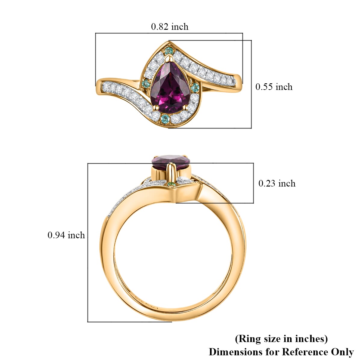 D'Joy AAA Radiant Ember Garnet, AAA Paraiba Tourmaline and Diamond 1.70 ctw Dewdrop Ring in 18K Vermeil Yellow Gold Over Sterling Silver (Size 6.0) image number 5