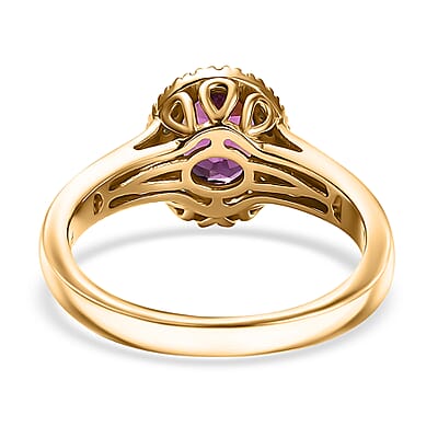 D'Joy AAA Radiant Ember Garnet, AAA Paraiba Tourmaline and Diamond 1.80 ctw Dewdrop Ring in 18K Vermeil Yellow Gold Over Sterling Silver (Size 10.0)