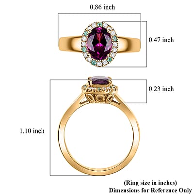 D'Joy AAA Radiant Ember Garnet, AAA Paraiba Tourmaline and Diamond 1.80 ctw Dewdrop Ring in 18K Vermeil Yellow Gold Over Sterling Silver (Size 10.0)