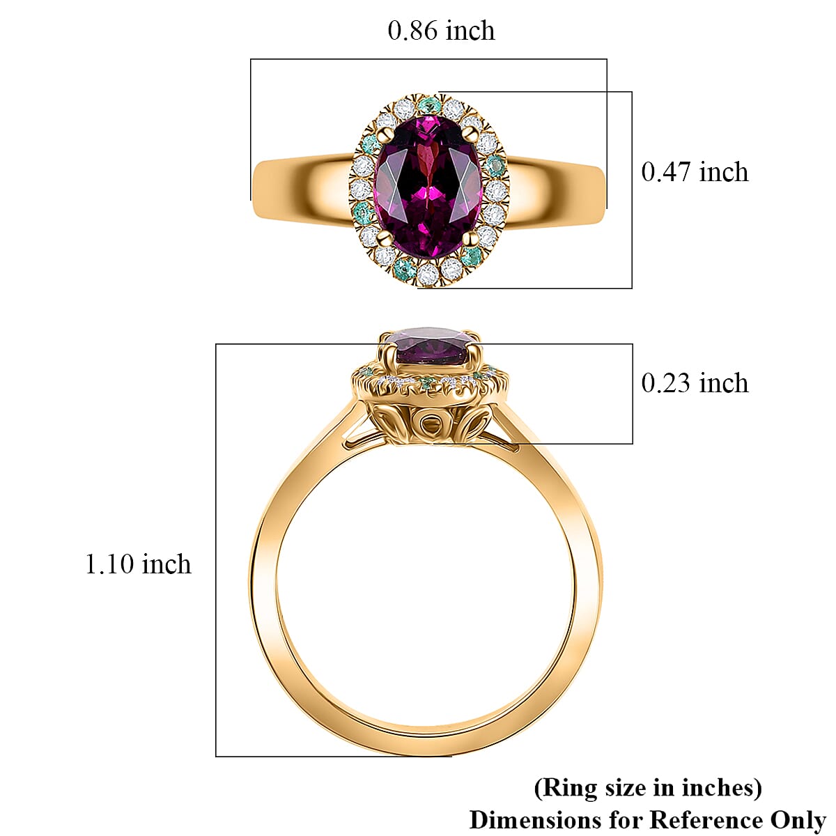 D'Joy AAA Radiant Ember Garnet, AAA Paraiba Tourmaline and Diamond 1.80 ctw Dewdrop Ring in 18K Vermeil Yellow Gold Over Sterling Silver (Size 7.0) image number 5