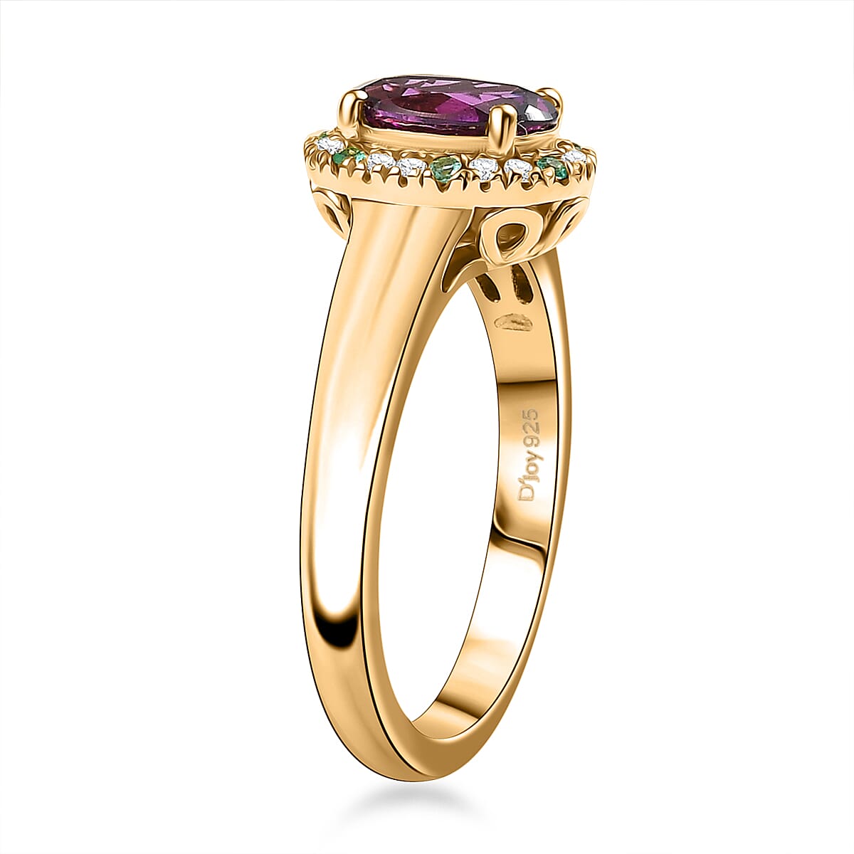 D'Joy AAA Radiant Ember Garnet, AAA Paraiba Tourmaline and Diamond 1.80 ctw Dewdrop Ring in 18K Vermeil Yellow Gold Over Sterling Silver (Size 8.0) image number 3