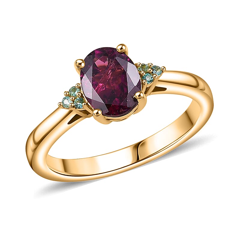 D'Joy AAA Radiant Ember Garnet and Paraiba Tourmaline 1.65 ctw Ring in 18K Vermeil Yellow Gold Over Sterling Silver (Size 10.0) (Del. In 12-15 Days)