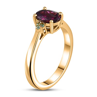 D'Joy AAA Radiant Ember Garnet and Paraiba Tourmaline 1.65 ctw Ring in 18K Vermeil Yellow Gold Over Sterling Silver (Size 10.0) (Del. In 12-15 Days)