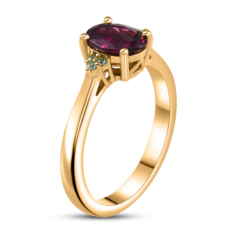 D'Joy AAA Radiant Ember Garnet and Paraiba Tourmaline 1.65 ctw Ring in 18K Vermeil Yellow Gold Over Sterling Silver (Size 10.0) (Del. In 12-15 Days)