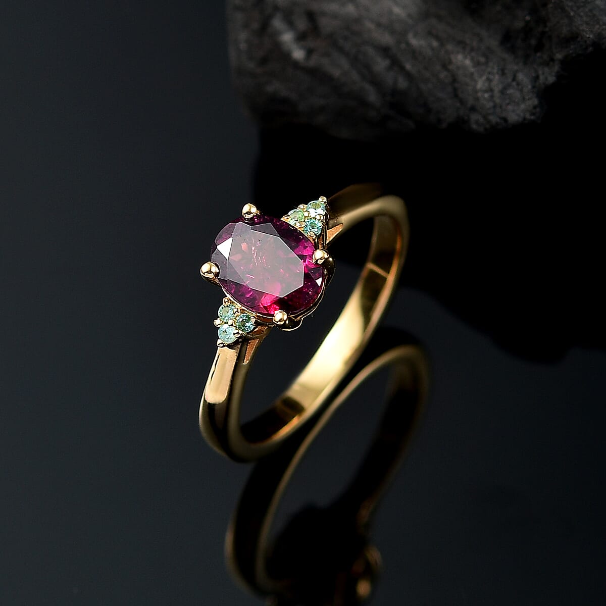 D'Joy AAA Radiant Ember Garnet and Paraiba Tourmaline 1.65 ctw Ring in 18K Vermeil Yellow Gold Over Sterling Silver (Size 6.0) image number 1