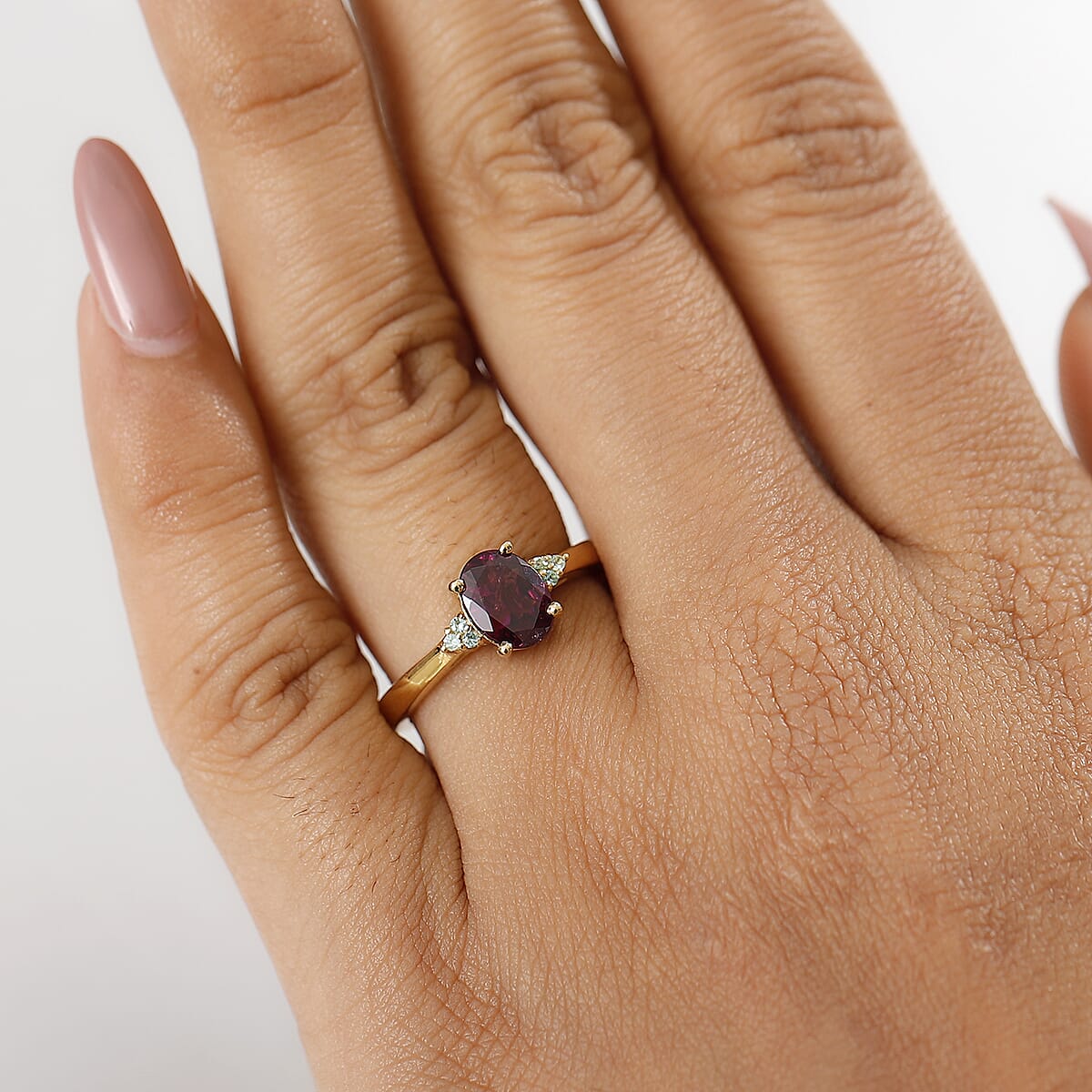 D'Joy AAA Radiant Ember Garnet and Paraiba Tourmaline 1.65 ctw Ring in 18K Vermeil Yellow Gold Over Sterling Silver (Size 6.0) image number 2