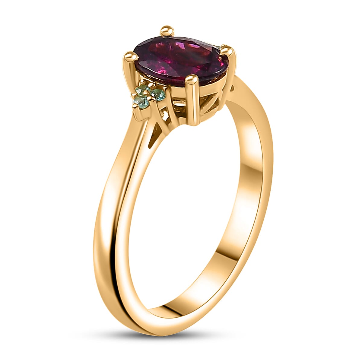 D'Joy AAA Radiant Ember Garnet and Paraiba Tourmaline 1.65 ctw Ring in 18K Vermeil Yellow Gold Over Sterling Silver (Size 6.0) image number 3