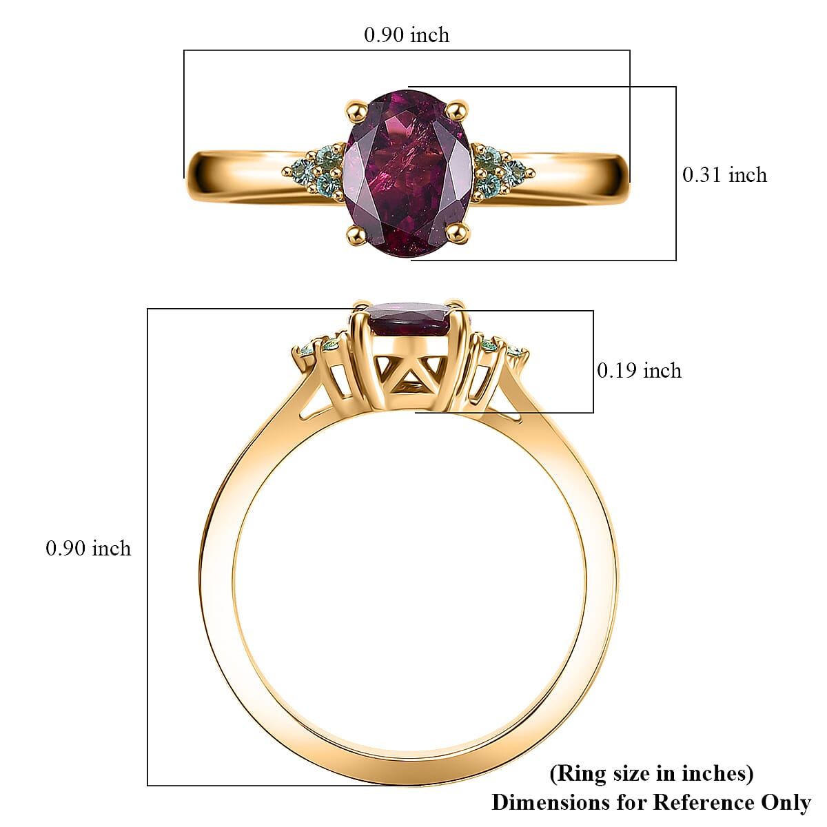 D'Joy AAA Radiant Ember Garnet and Paraiba Tourmaline 1.65 ctw Ring in 18K Vermeil Yellow Gold Over Sterling Silver (Size 6.0) image number 5