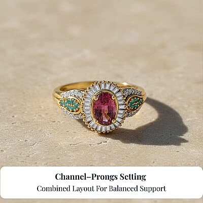 D'Joy Premium Ouro Fino Rubellite, AAA Paraiba Tourmaline and Diamond 1.50 ctw Halo Ring in 18K Vermeil Yellow Gold Over Sterling Silver (Size 6.0)