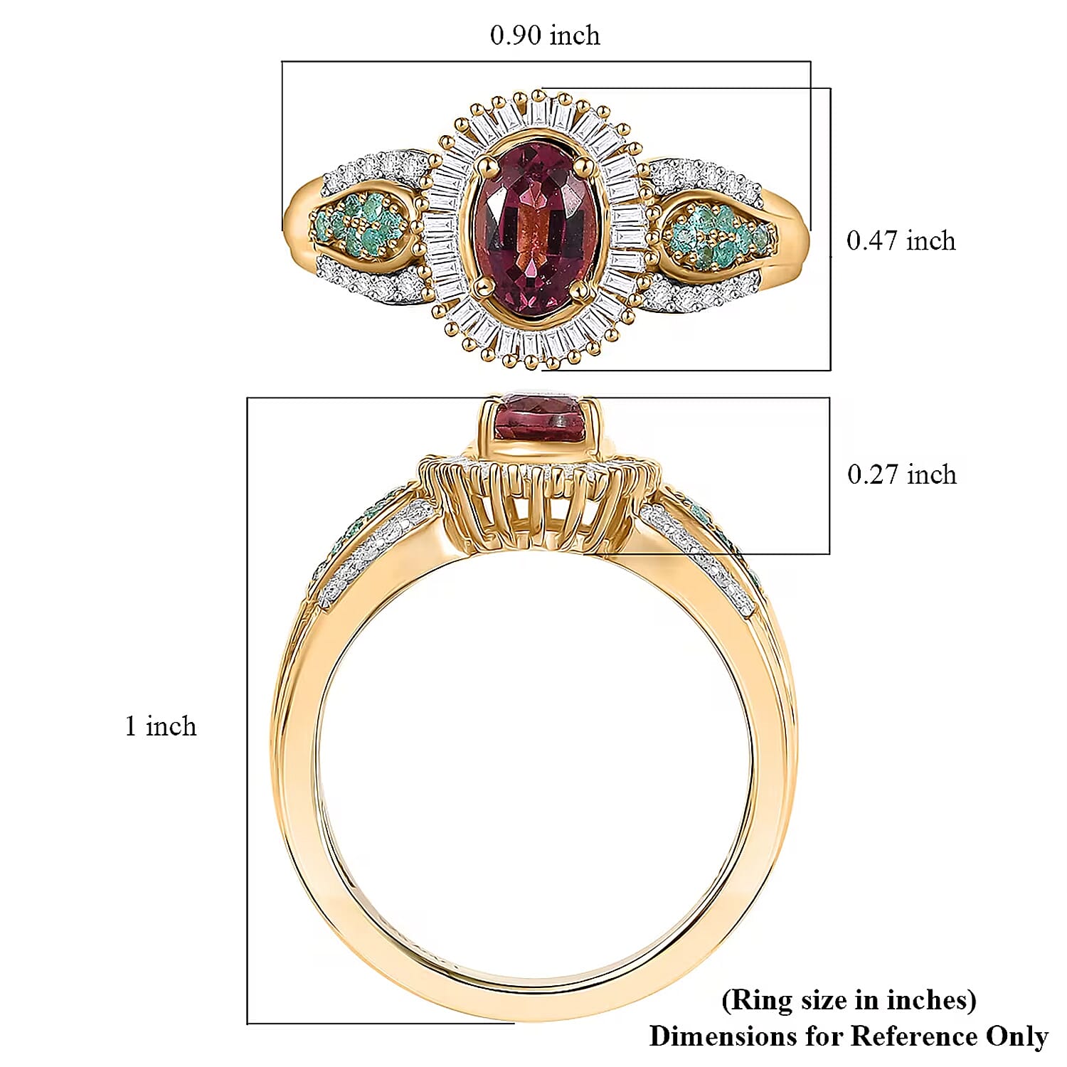 D'Joy Premium Ouro Fino Rubellite, AAA Paraiba Tourmaline and Diamond 1.50 ctw Halo Ring in 18K Vermeil Yellow Gold Over Sterling Silver (Size 6.0)