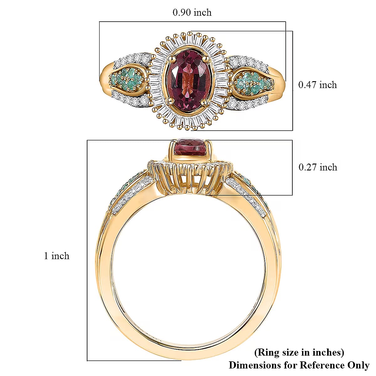 D'Joy Premium Ouro Fino Rubellite, AAA Paraiba Tourmaline and Diamond 1.50 ctw Halo Ring in 18K Vermeil Yellow Gold Over Sterling Silver (Size 6.0) image number 6