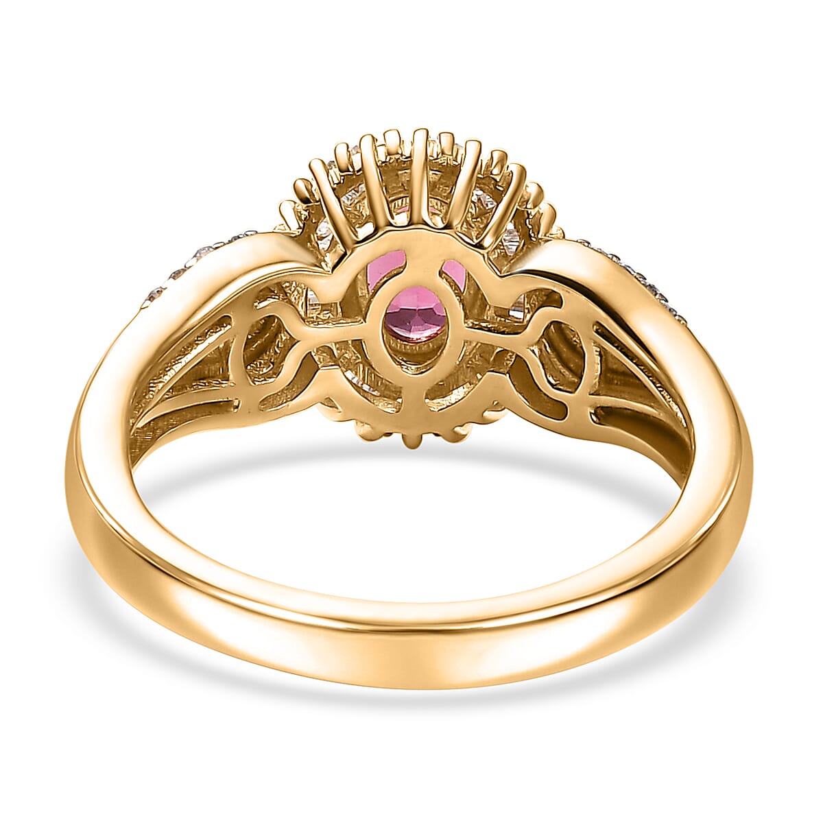D'Joy Premium Ouro Fino Rubellite, AAA Paraiba Tourmaline and Diamond 1.50 ctw Halo Ring in 18K Vermeil Yellow Gold Over Sterling Silver (Size 7.0) image number 4