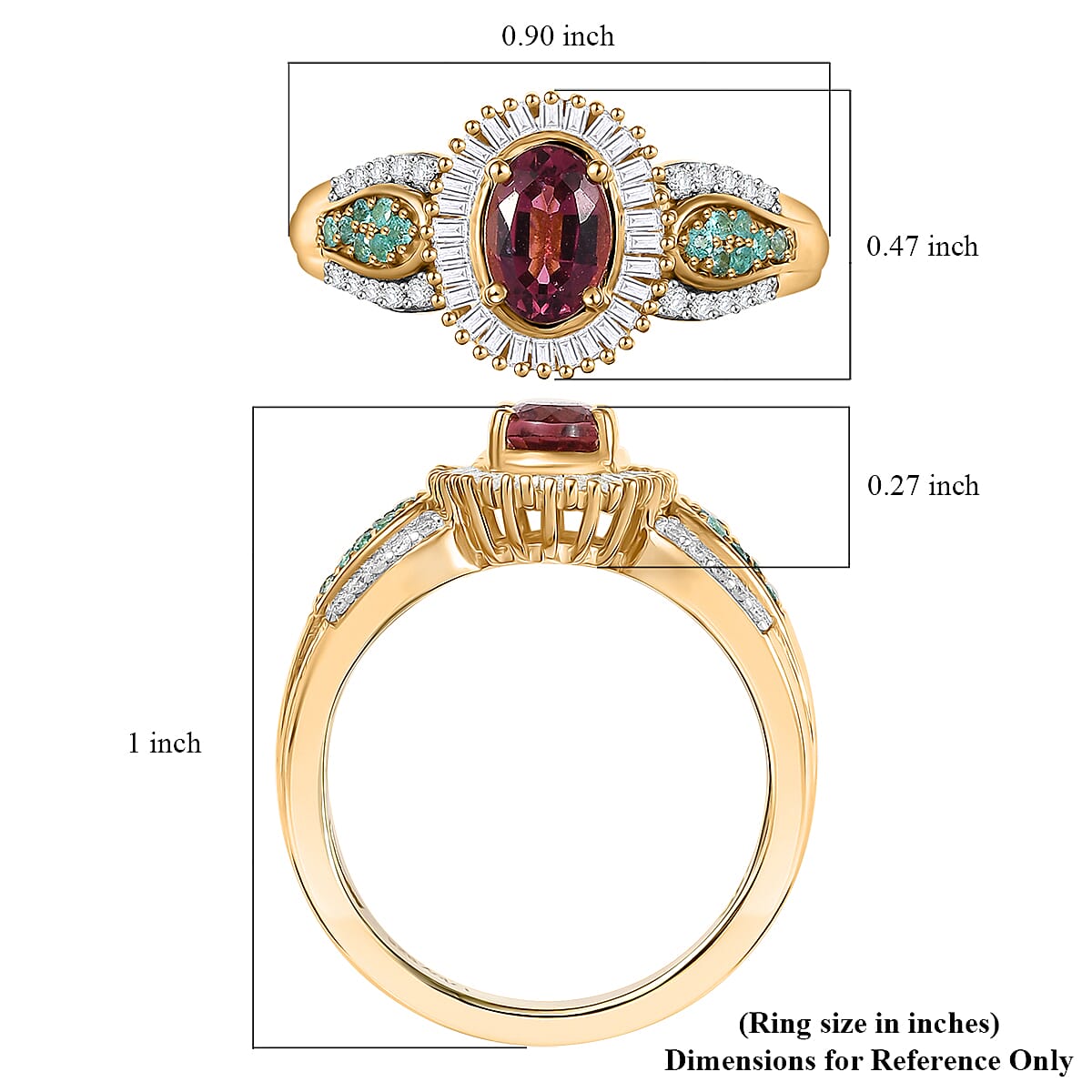 D'Joy Premium Ouro Fino Rubellite, AAA Paraiba Tourmaline and Diamond 1.50 ctw Halo Ring in 18K Vermeil Yellow Gold Over Sterling Silver (Size 7.0) image number 5