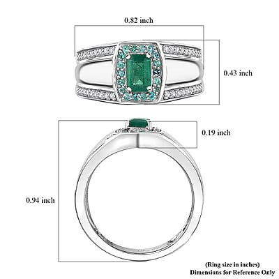D'Joy Premium Kagem Zambian Emerald, AAA Paraiba Tourmaline and White Zircon 1.75 ctw Ring in Rhodium Over Sterling Silver (Size 10.0)