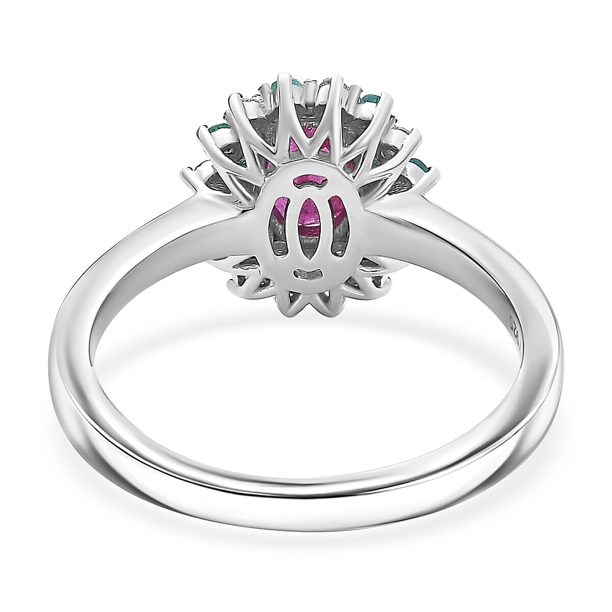 D'Joy Mozambique Ruby, AAA Paraiba Tourmaline and I3 Diamond 1.30 ctw Floral Ring in Rhodium Over Sterling Silver (Size 6.0) image number 4