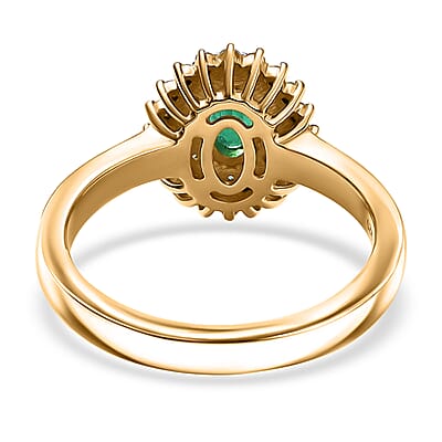 D'Joy Premium Kagem Zambian Emerald, AAA Paraiba Tourmaline and Diamond 0.80 ctw Double Halo Ring in 18K Vermeil Yellow Gold Over Sterling Silver (Size 10.0)