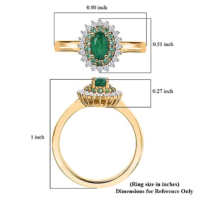 D'Joy Premium Kagem Zambian Emerald, AAA Paraiba Tourmaline and Diamond 0.80 ctw Double Halo Ring in 18K Vermeil Yellow Gold Over Sterling Silver (Size 7.0)