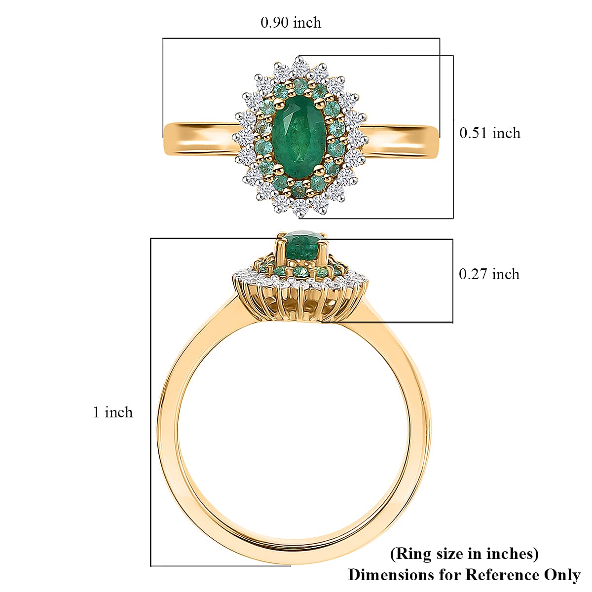 D'Joy Premium Kagem Zambian Emerald, AAA Paraiba Tourmaline and Diamond 0.80 ctw Double Halo Ring in 18K Vermeil Yellow Gold Over Sterling Silver (Size 8.0) (Del. In 12-15 Days) image number 5