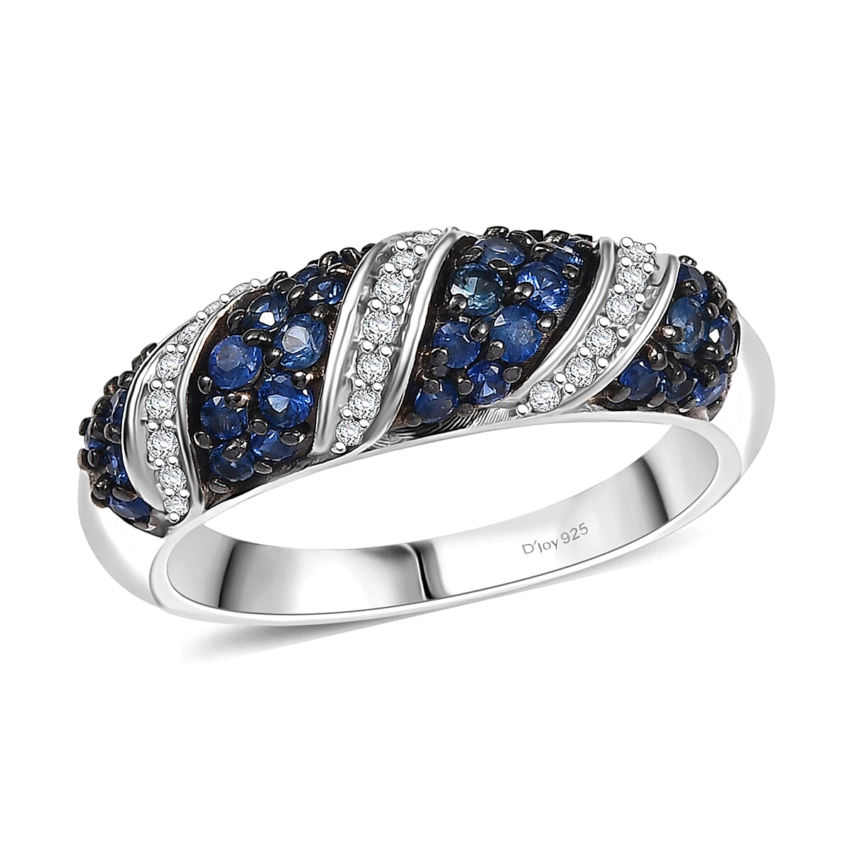Ceylon Blue Sapphire and Moissanite 1.00 ctw Wave Ring in Rhodium Over Sterling Silver (Size 6.0) image number 0