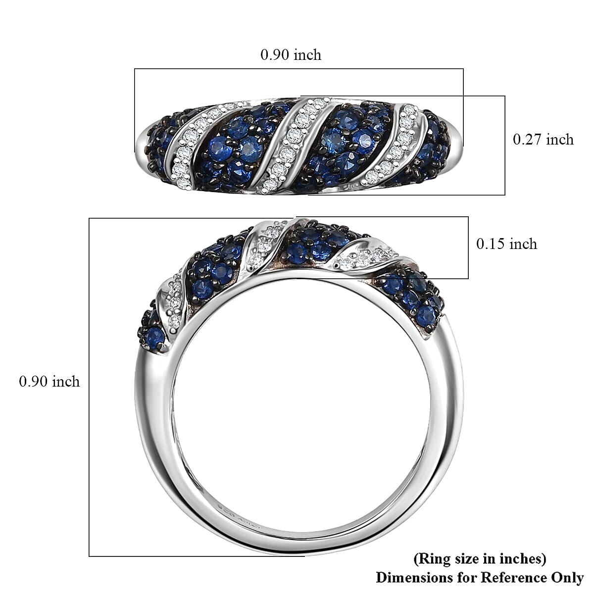 D'Joy Ceylon Blue Sapphire and Moissanite 1.00 ctw Wave Ring in Rhodium Over Sterling Silver (Size 7.0)