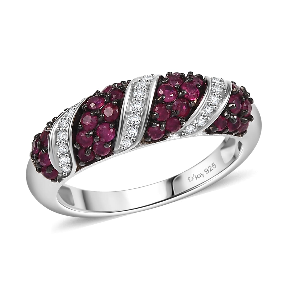 Montepuez Ruby and Moissanite 1.00 ctw Wave Ring in Rhodium Over Sterling Silver (Size 10.0) image number 0