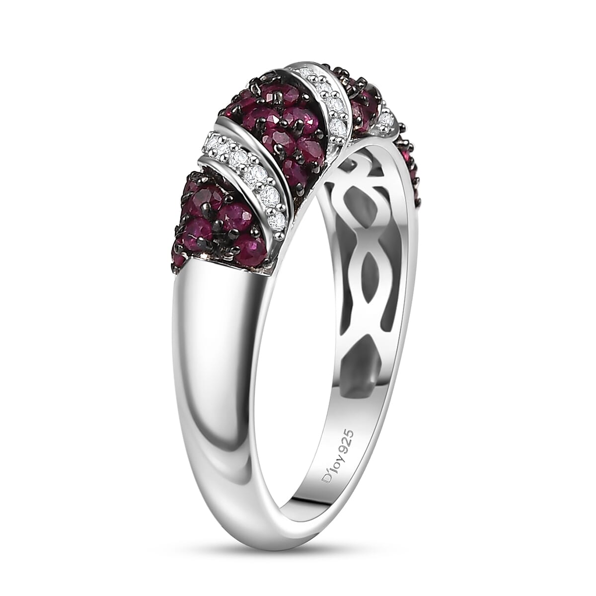 Montepuez Ruby and Moissanite 1.00 ctw Wave Ring in Rhodium Over Sterling Silver (Size 10.0) image number 3
