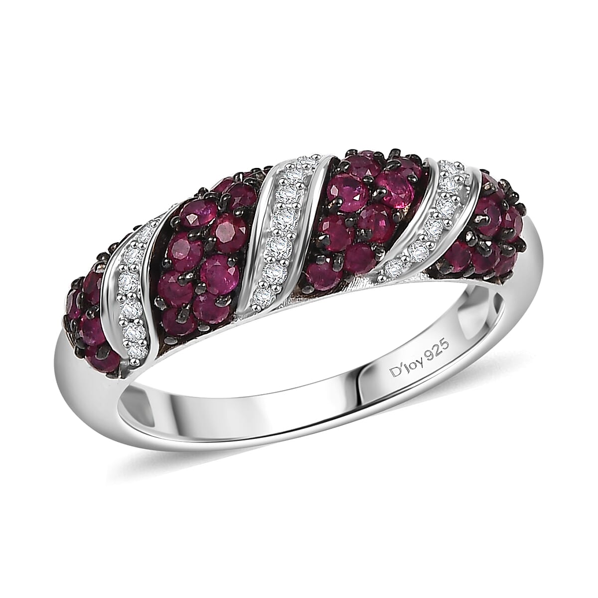 Royal Ruby and Moissanite 1.00 ctw Wave Ring in Rhodium Over Sterling Silver (Size 6.0) image number 0