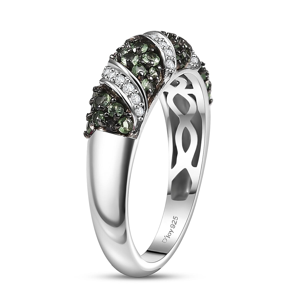 D'Joy Tsavorite Garnet and Moissanite 0.85 ctw Wave Ring in Rhodium Over Sterling Silver (Size 6.0)  image number 3