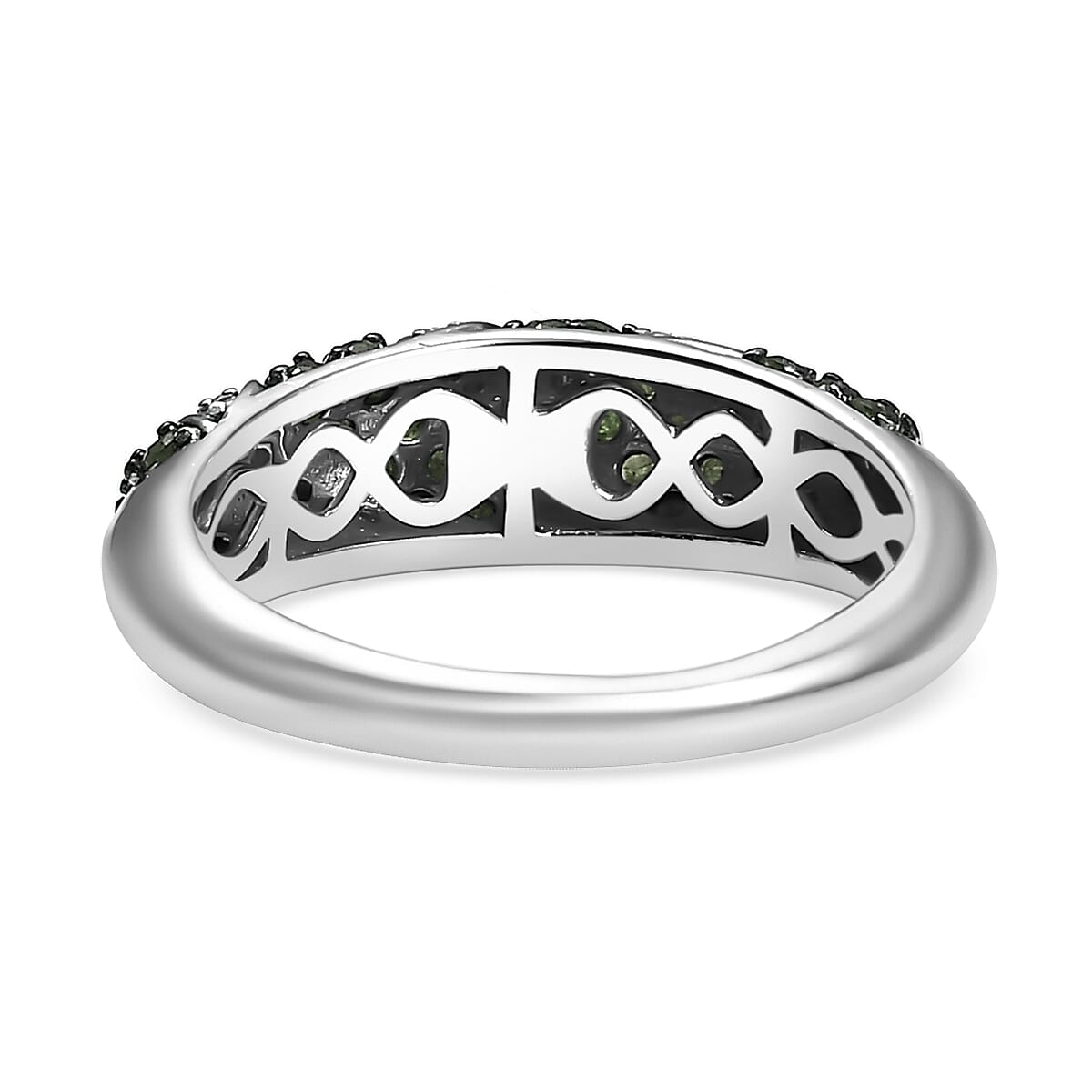 Tsavorite Garnet and Moissanite 0.85 ctw Wave Ring in Rhodium Over Sterling Silver (Size 8.0)  image number 4