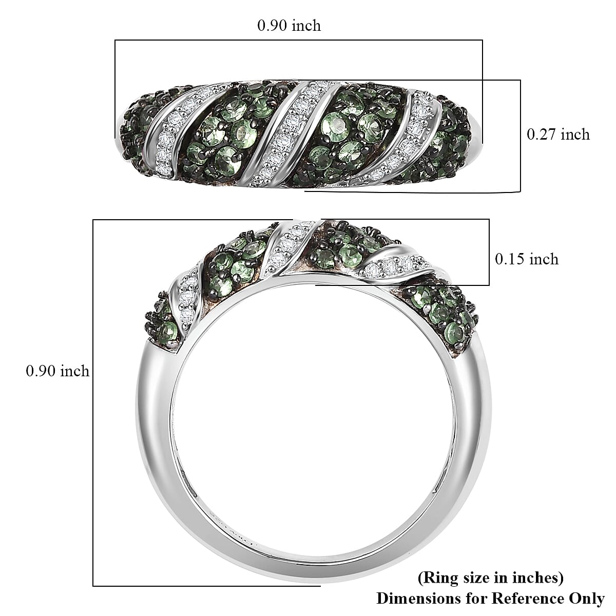 Tsavorite Garnet and Moissanite 0.85 ctw Wave Ring in Rhodium Over Sterling Silver (Size 8.0)  image number 5