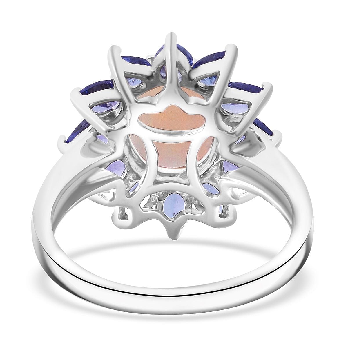 Premium Ethiopian Welo Opal and Tanzanite 3.20 ctw Floral Ring in Rhodium Over Sterling Silver (Size 10.0)