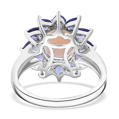 Premium Ethiopian Welo Opal and Tanzanite 3.20 ctw Floral Ring in Rhodium Over Sterling Silver (Size 10.0)