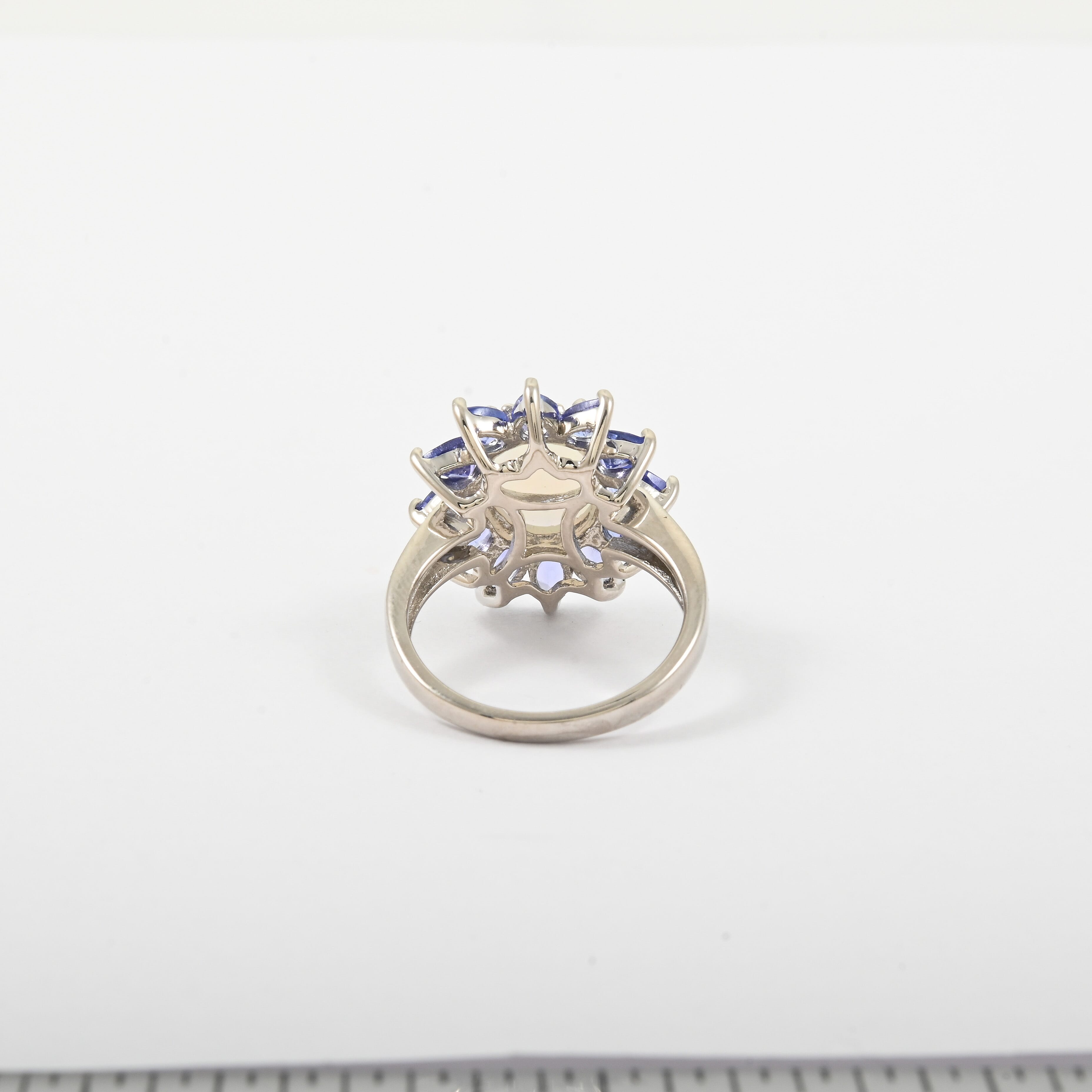 Premium Ethiopian Welo Opal and Tanzanite 3.20 ctw Floral Ring in Rhodium Over Sterling Silver (Size 10.0)