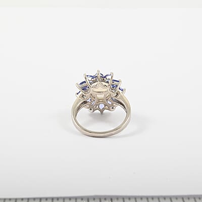 Premium Ethiopian Welo Opal and Tanzanite 3.20 ctw Floral Ring in Rhodium Over Sterling Silver (Size 10.0)