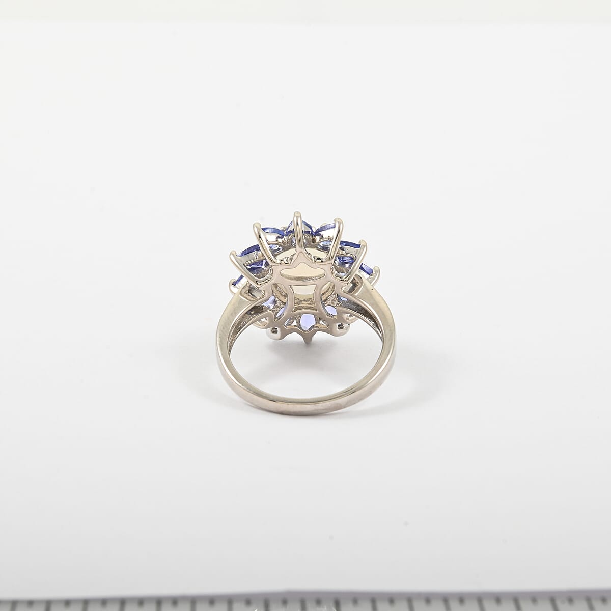 Premium Ethiopian Welo Opal and Tanzanite 3.20 ctw Floral Ring in Rhodium Over Sterling Silver (Size 7.0) image number 6