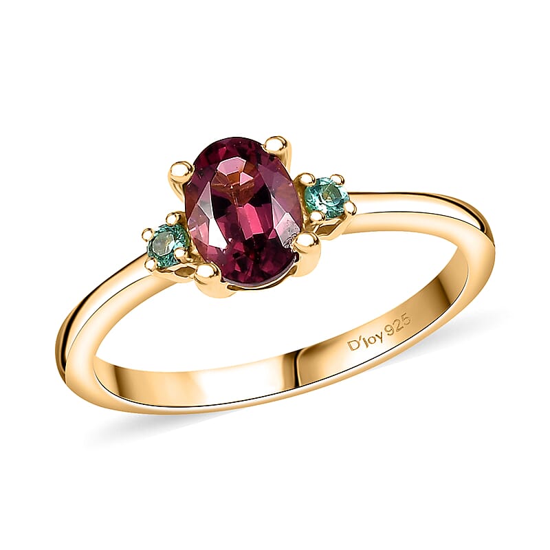 D'Joy Premium Ouro Fino Rubellite and AAA Paraiba Tourmaline 0.90 ctw Ring in 18K Vermeil Yellow Gold Over Sterling Silver (Size 10.0)