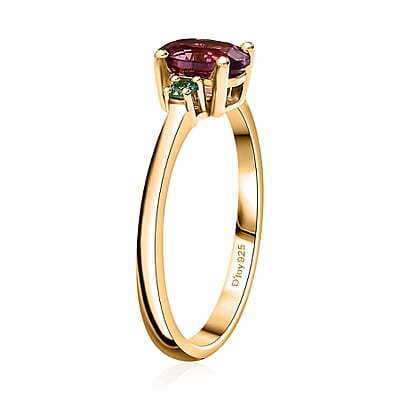 D'Joy Premium Ouro Fino Rubellite and AAA Paraiba Tourmaline 0.90 ctw Ring in 18K Vermeil Yellow Gold Over Sterling Silver (Size 10.0)