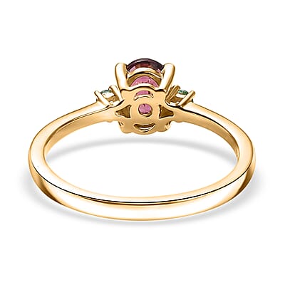 D'Joy Premium Ouro Fino Rubellite and AAA Paraiba Tourmaline 0.90 ctw Ring in 18K Vermeil Yellow Gold Over Sterling Silver (Size 10.0)