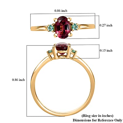 D'Joy Premium Ouro Fino Rubellite and AAA Paraiba Tourmaline 0.90 ctw Ring in 18K Vermeil Yellow Gold Over Sterling Silver (Size 10.0)