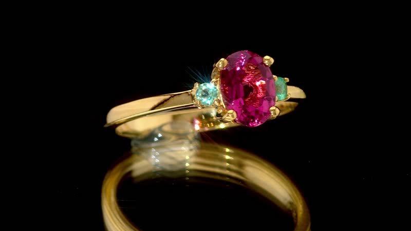 Premium Ouro Fino Rubellite, Paraiba Tourmaline Ring in 18K Vermeil YG Over Sterling Silver (Size 10.0) 0.90 ctw