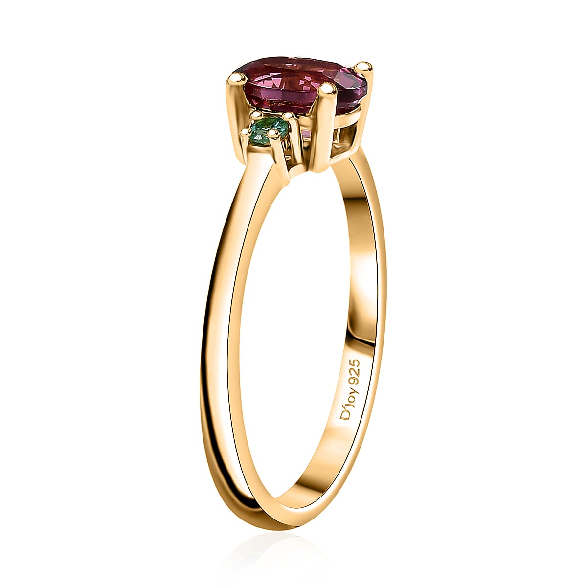 D'Joy Premium Ouro Fino Rubellite and AAA Paraiba Tourmaline 0.90 ctw Ring in 18K Vermeil Yellow Gold Over Sterling Silver (Size 8.0)