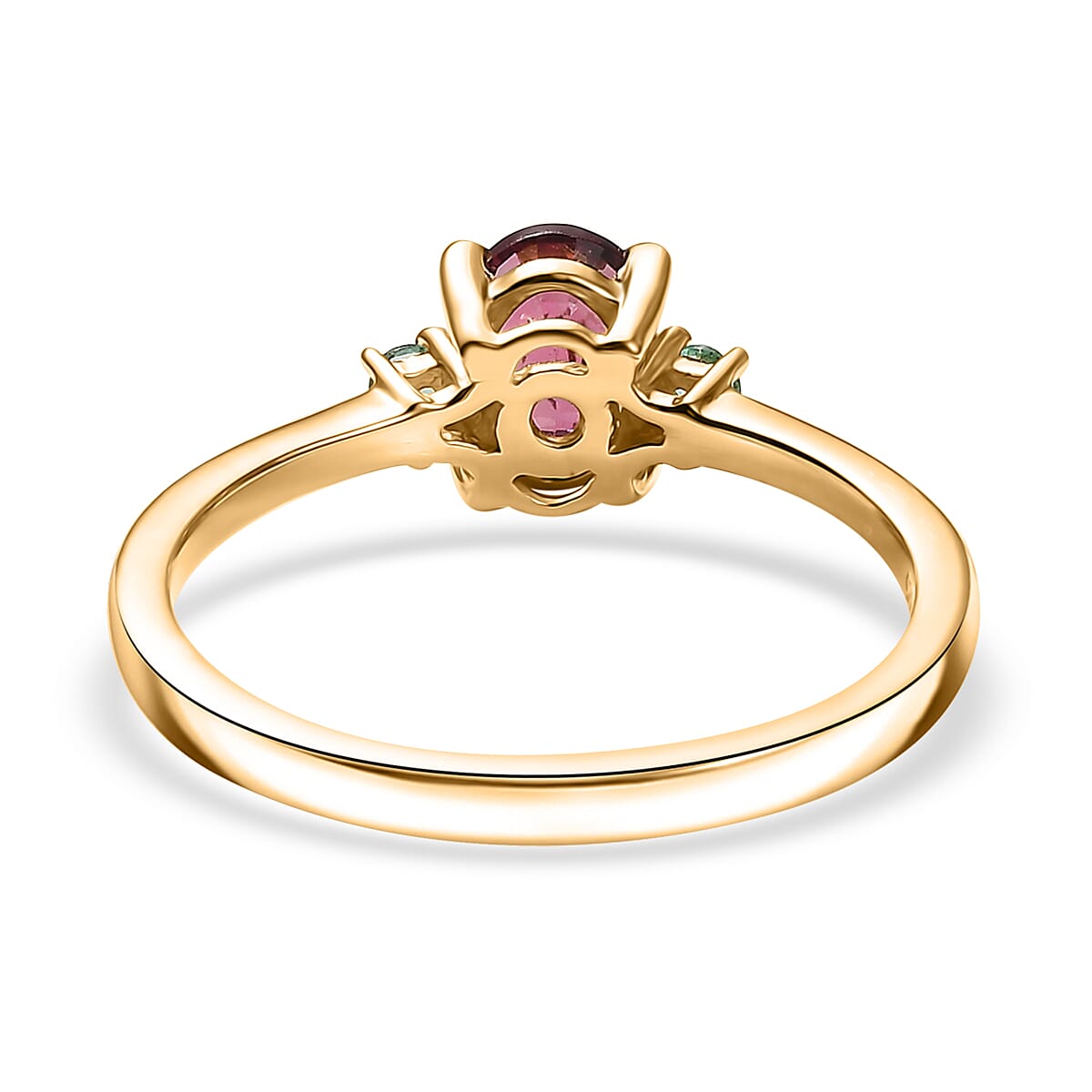 D'Joy Premium Ouro Fino Rubellite and AAA Paraiba Tourmaline 0.90 ctw Ring in 18K Vermeil Yellow Gold Over Sterling Silver (Size 8.0)