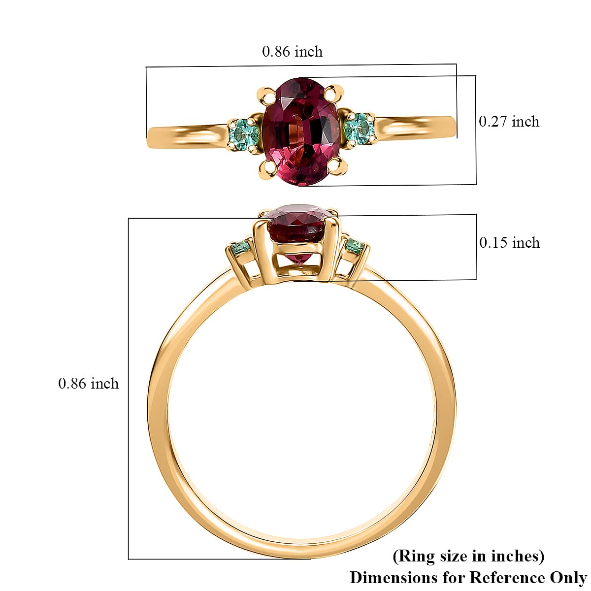 D'Joy Premium Ouro Fino Rubellite and AAA Paraiba Tourmaline 0.90 ctw Ring in 18K Vermeil Yellow Gold Over Sterling Silver (Size 8.0)