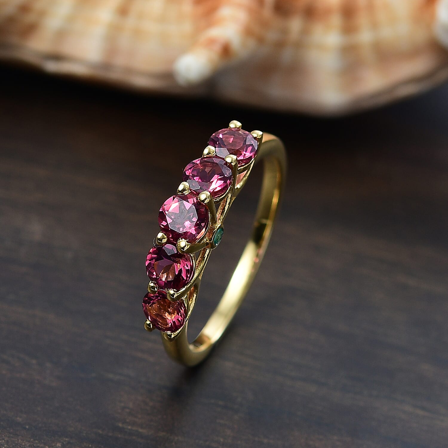 Premium Ouro Fino Rubellite, Paraiba Tourmaline Ring in 18K Vermeil YG Over Sterling Silver (Size 10.0) 1.60 ctw