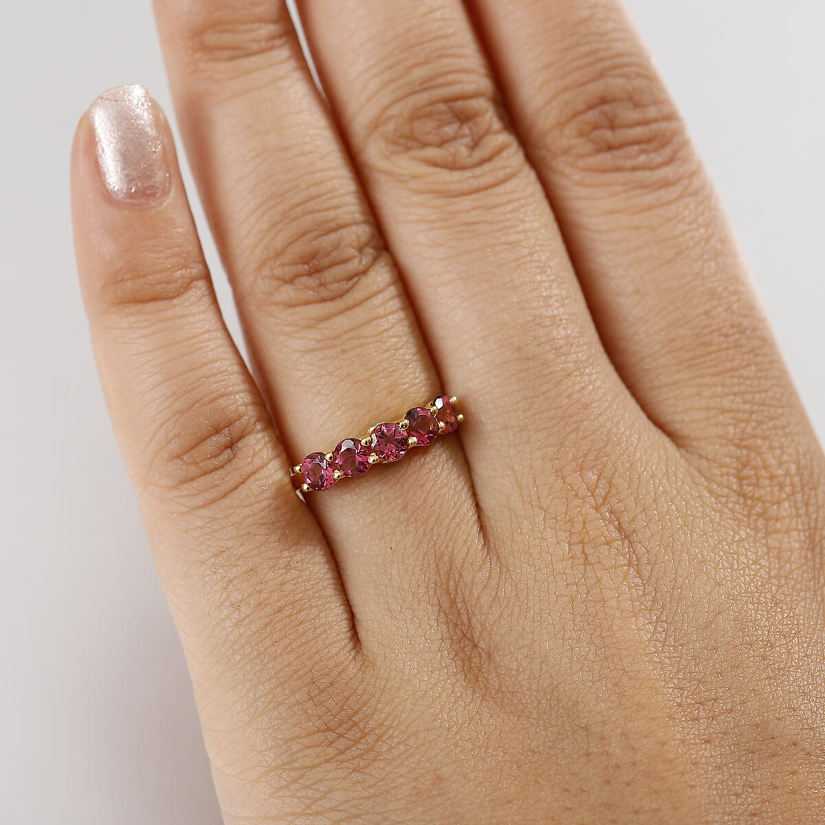 D'Joy Premium Ouro Fino Rubellite and AAA Paraiba Tourmaline 1.60 ctw Ring in 18K Vermeil Yellow Gold Over Sterling Silver (Size 7.0) image number 2