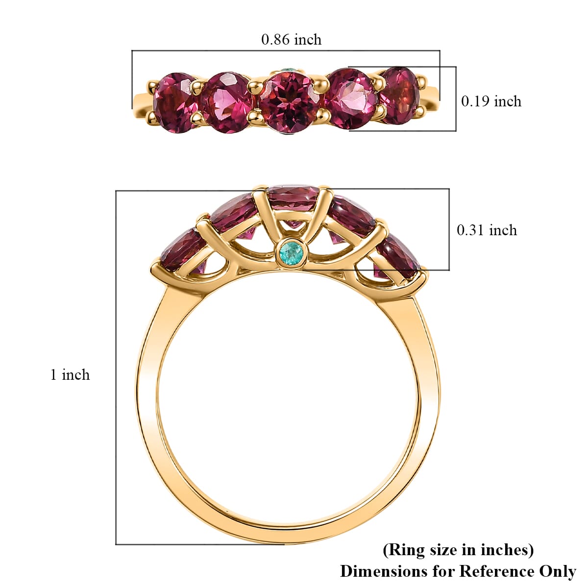 D'Joy Premium Ouro Fino Rubellite and AAA Paraiba Tourmaline 1.60 ctw Ring in 18K Vermeil Yellow Gold Over Sterling Silver (Size 7.0) image number 5