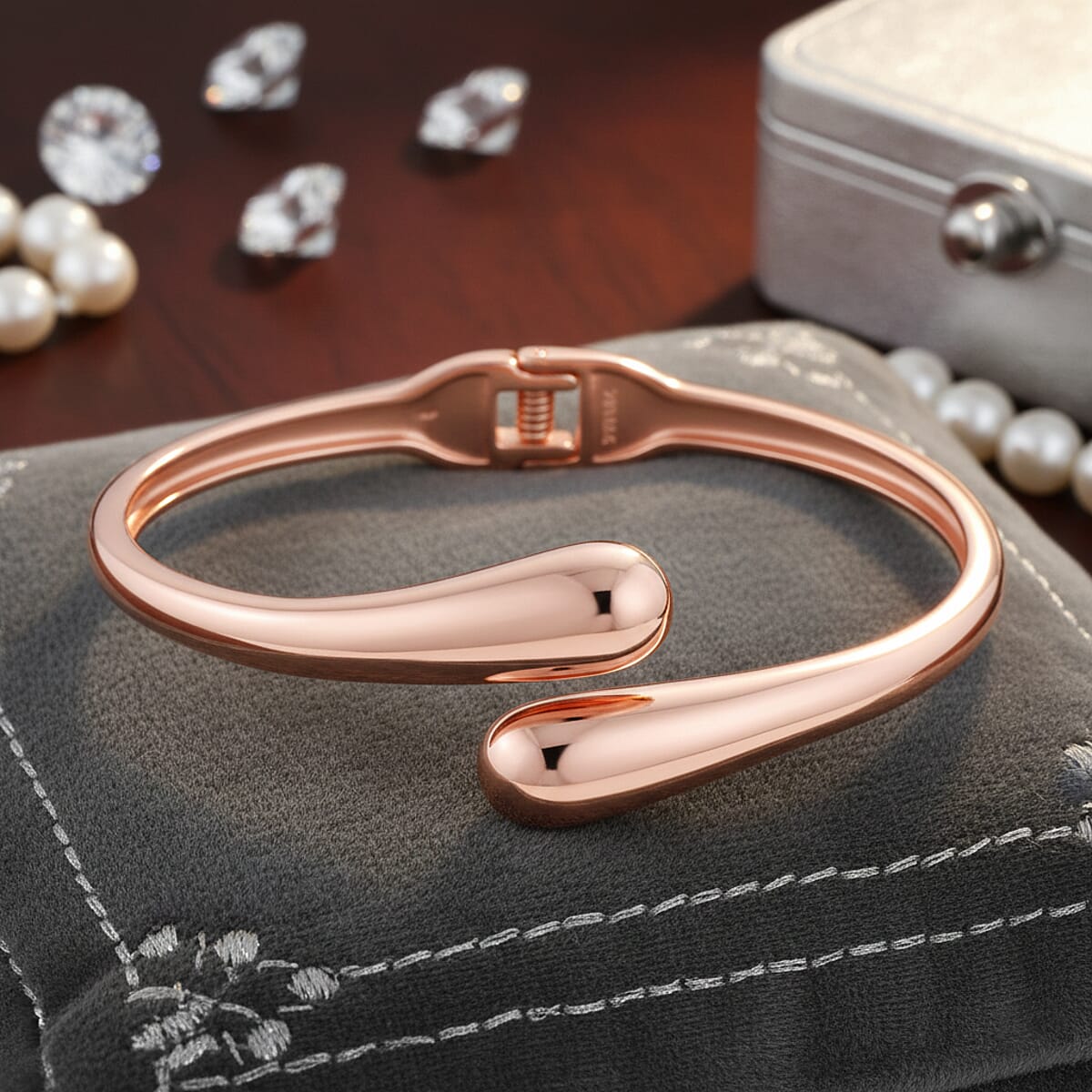 Bypass Bangle Bracelet in ION Plated RG Stainless Steel (7.50 In) image number 1