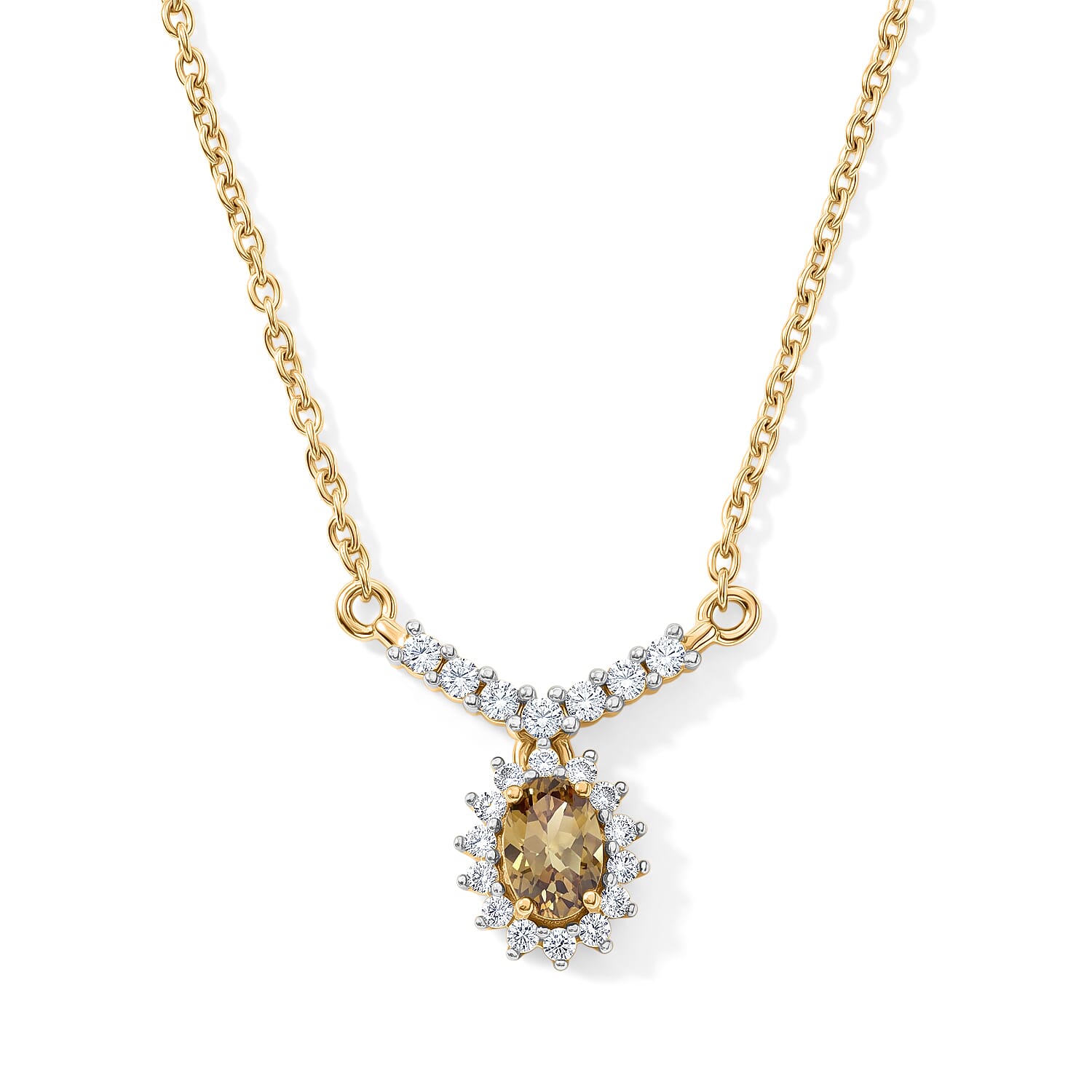 Natural Golden Tanzanite and White Zircon 0.74 ctw Necklace (20 Inches) in 18K Yellow Gold Over Sterling Silver