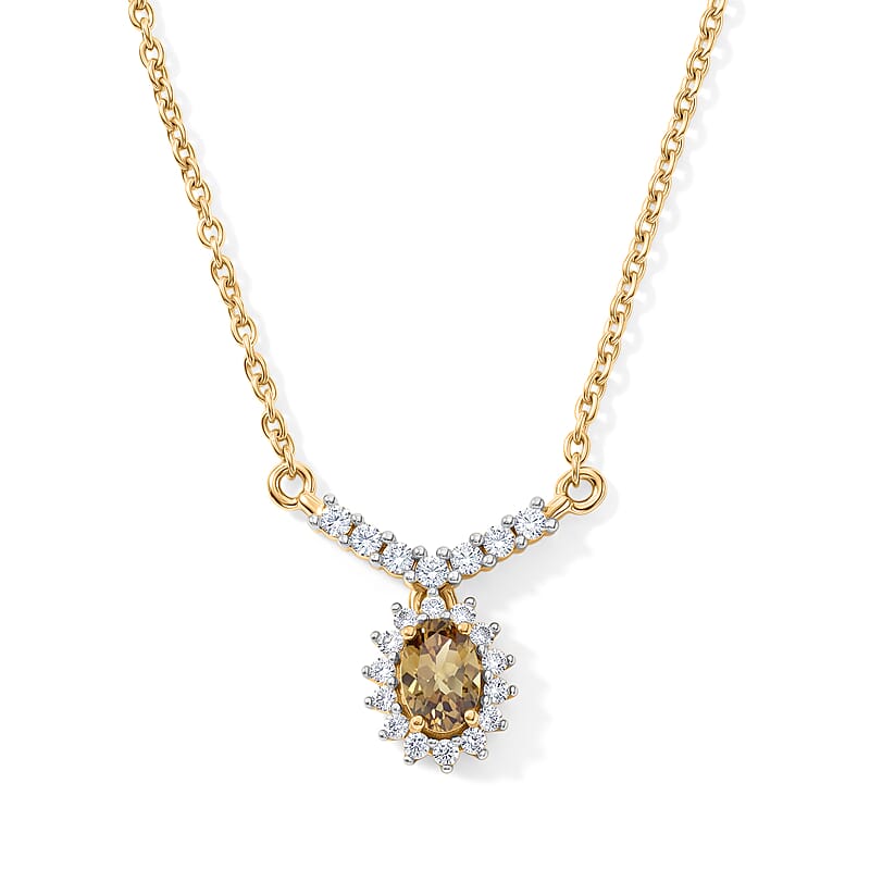 Natural Golden Tanzanite and White Zircon 0.74 ctw Necklace (20 Inches) in 18K Yellow Gold Over Sterling Silver
